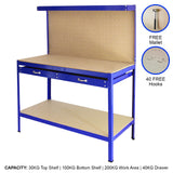 Werkbank met pegboard en lade - Blauw