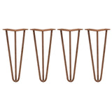Antiek koperkleurige haarspeld tafelpoten, set van vier, met drie staven en een diameter van 10 mm, elegant en stevig ontwerp
