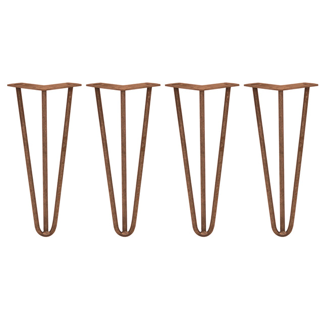 Antiek koperkleurige haarspeld tafelpoten, set van vier, met drie staven en een diameter van 10 mm, elegant en stevig ontwerp