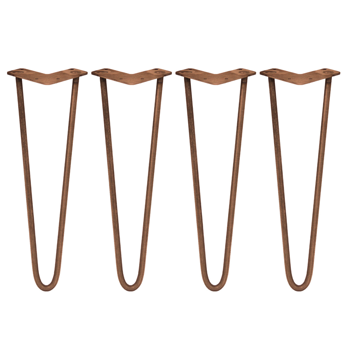 Vier antiek koperkleurige hairpin tafelpoten van 40,6 cm, met een slanke, gebogen vorm en een stevige 12 mm dikte