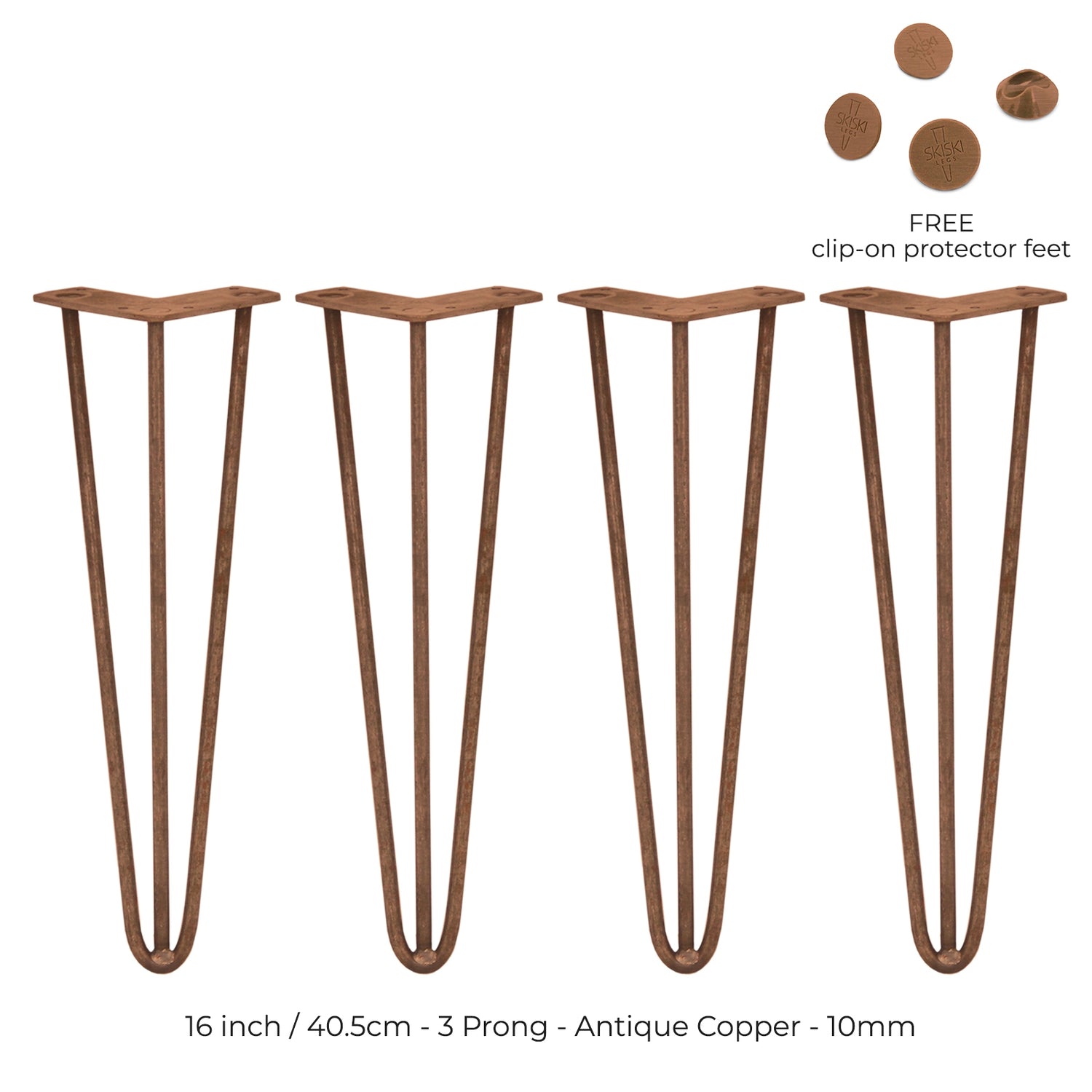 4 x 40.6 cm Hairpin Tafelpoten - Antiek Koper - 3 Ledig - 10 mm