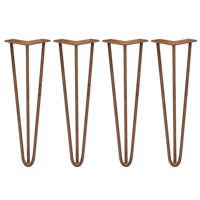 Antiek koperkleurige hairpin tafelpoten van 40,6 cm met drie staven, elegant en stevig, perfect voor moderne meubels