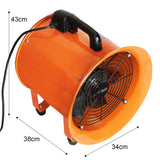 Professionele MAXBLAST ventilator in helder oranje met een diameter van 30 cm, stevige handgreep en wielen voor mobiliteit