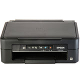 Zwarte Epson printer met een compact ontwerp, duidelijke knoppen en een gebruiksvriendelijke interface, ideaal voor thuisgebruik