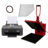 Rode hittepers van 38x38 cm met zwarte platen, Epson printer en cartridges, ideaal voor het bedrukken van textiel en materialen