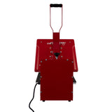 Rode Clam hittepers van 38x38cm met een stevige handgreep en een robuuste basis, ideaal voor het bedrukken van textiel