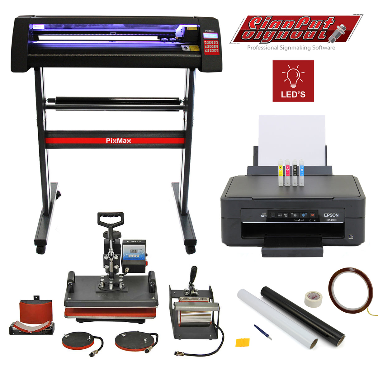 5-in-1, Vinylsnijder met LED, Budgetprinter, CISS, SignCut, Weeding Kit & Hittetape