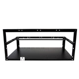 Zwart metalen frame voor 6-8 GPU mining rigs, met open ontwerp en stevige constructie voor optimale ventilatie en stabiliteit