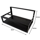 Zwart metalen frame voor 6-8 GPU mining rigs, met een robuuste structuur en afmetingen van 50x28,5x22,5 cm
