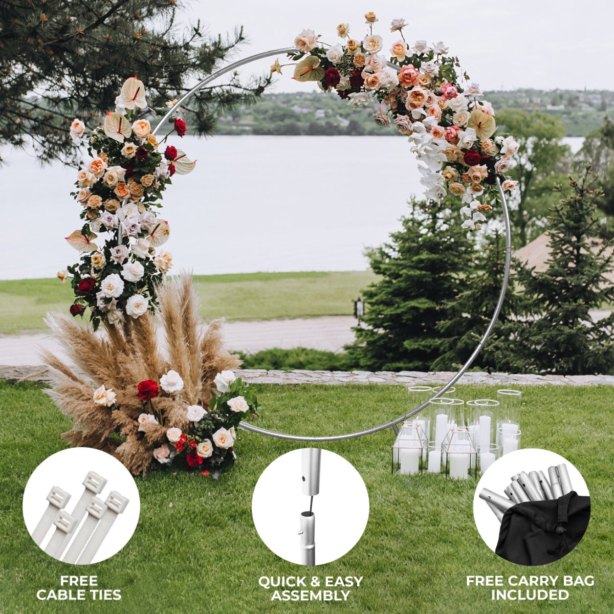 Backdrop Frame Bruiloft Cirkel - 200x56x210 cm - Zilver