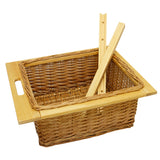 Uittrekbare rieten mand met houten handvat, natuurlijk bruin, ideaal voor opberging en organisatie in huis of kantoor