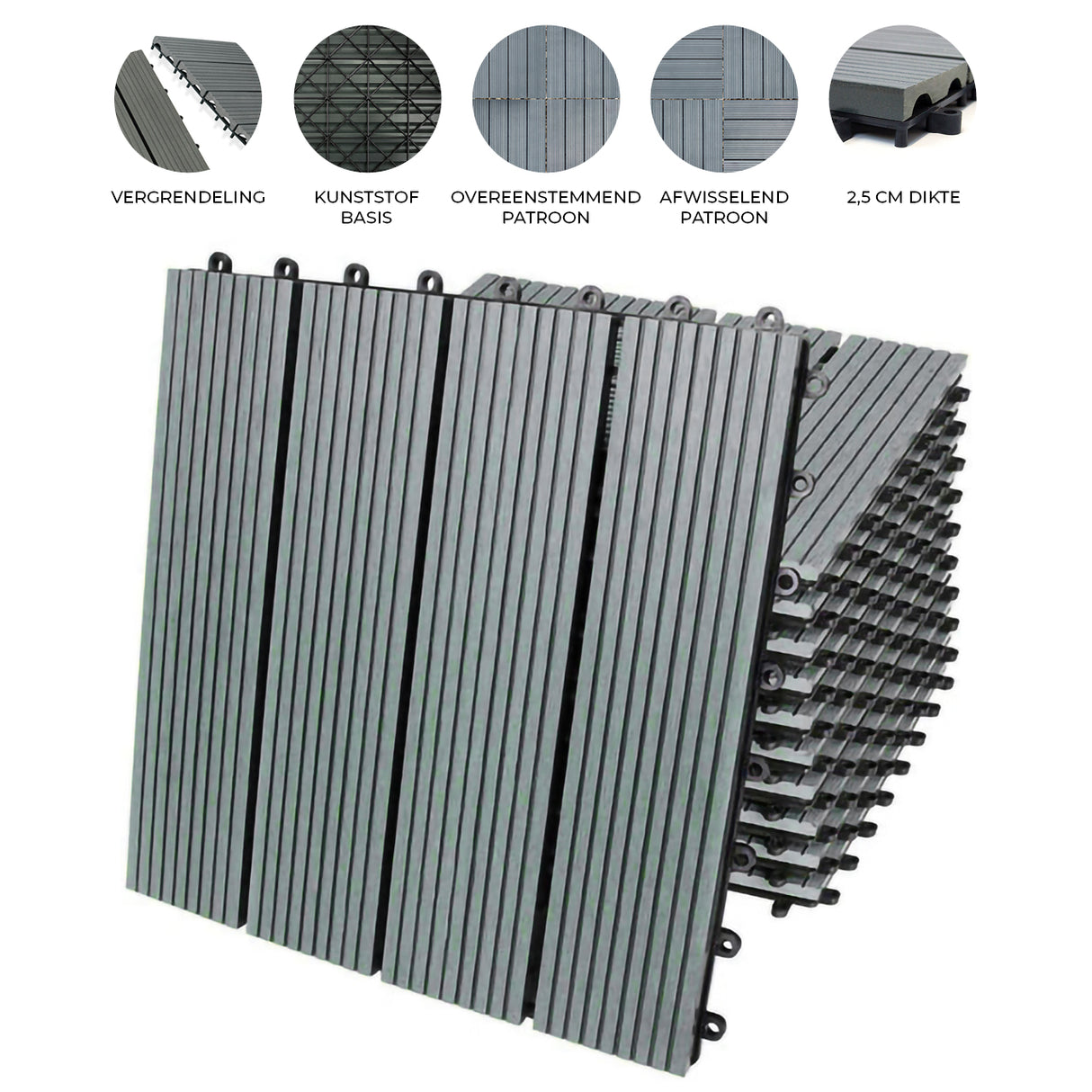 99 x WPC Terrastegels 30x30cm 9 m² - Grijs