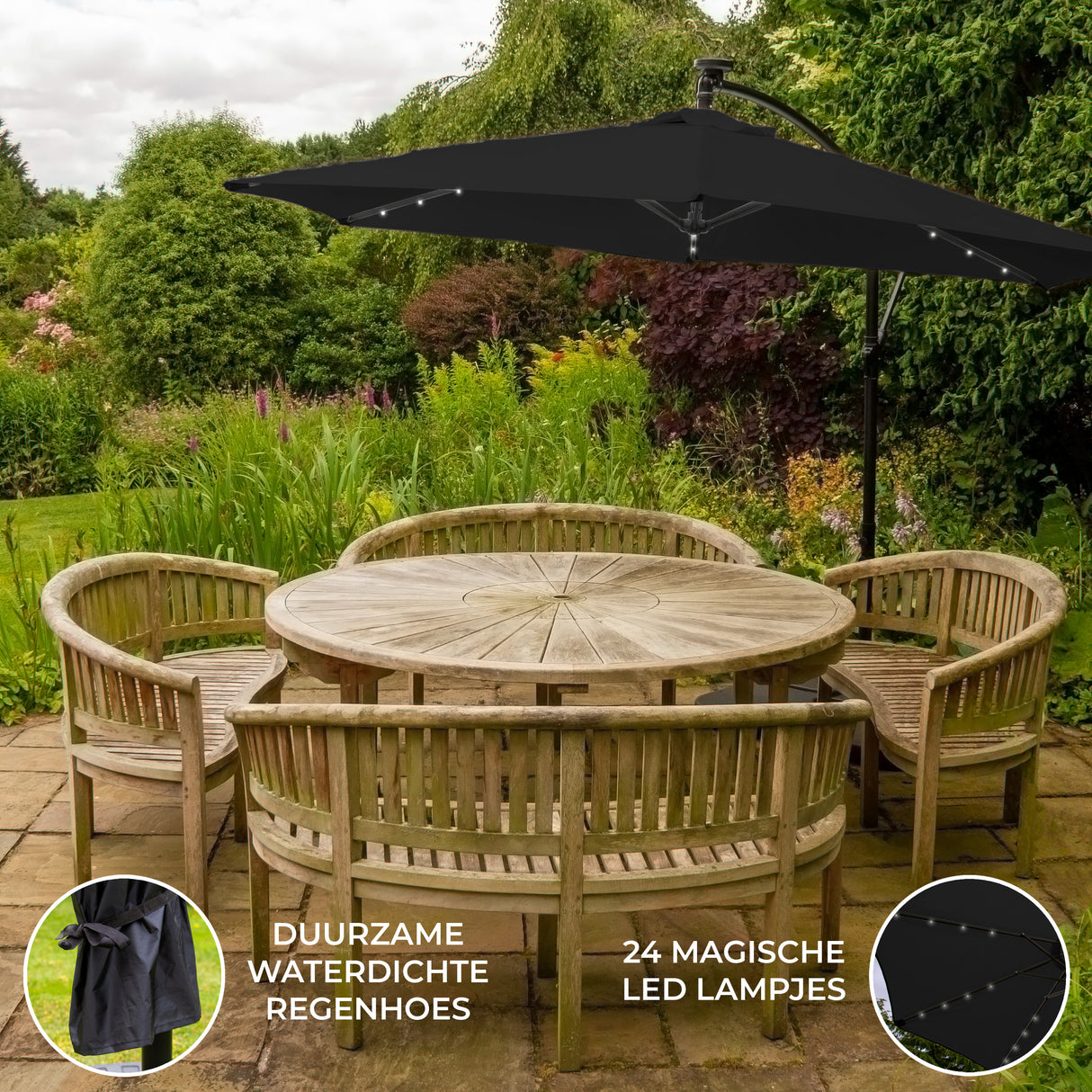 Zweefparasol 3m met LED verlichting - Zwart