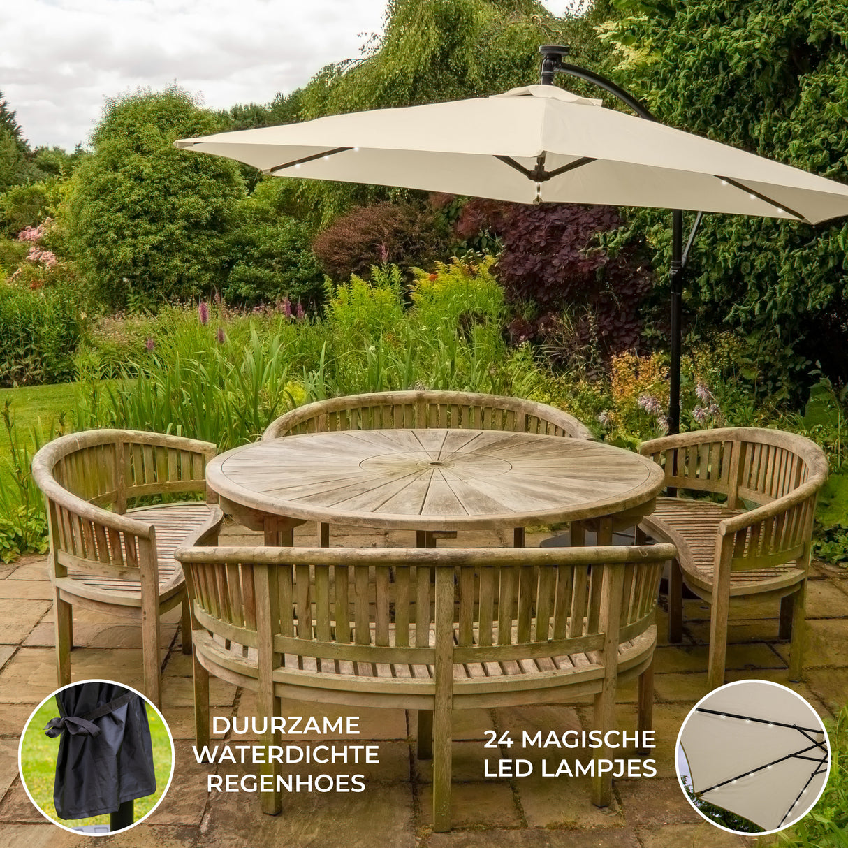 Zweefparasol 3m met LED verlichting - Crème