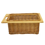 Drie uittrekbare rieten manden met houten handvat, natuurlijk bruin, perfect voor opberging en decoratie in huis