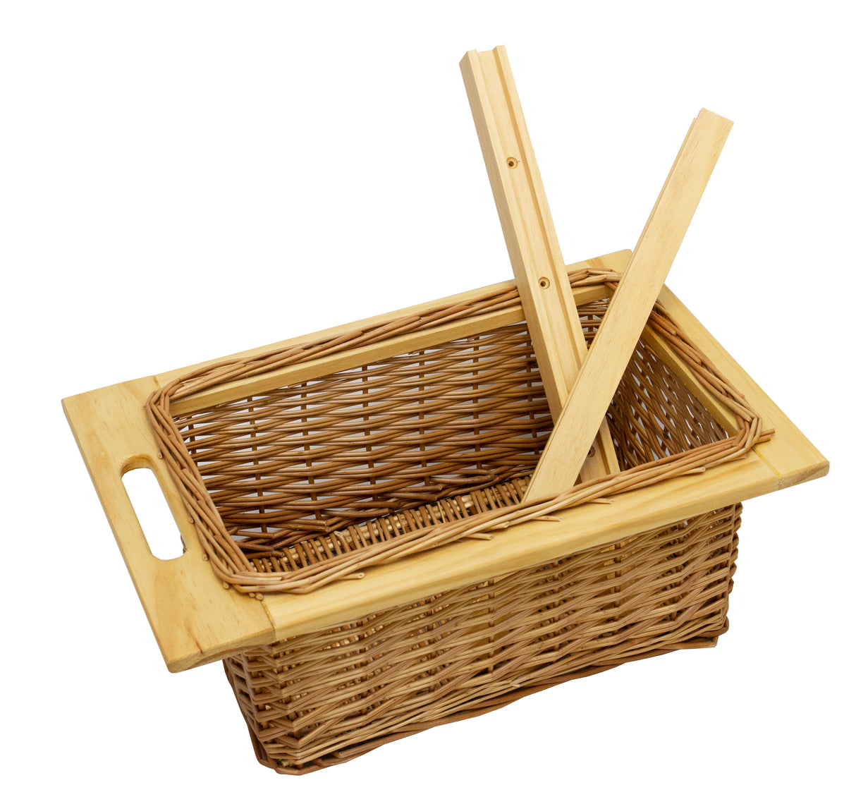 Drie uittrekbare rieten manden met houten handvatten, natuurlijk bruin, perfect voor opbergen en organiseren in huis