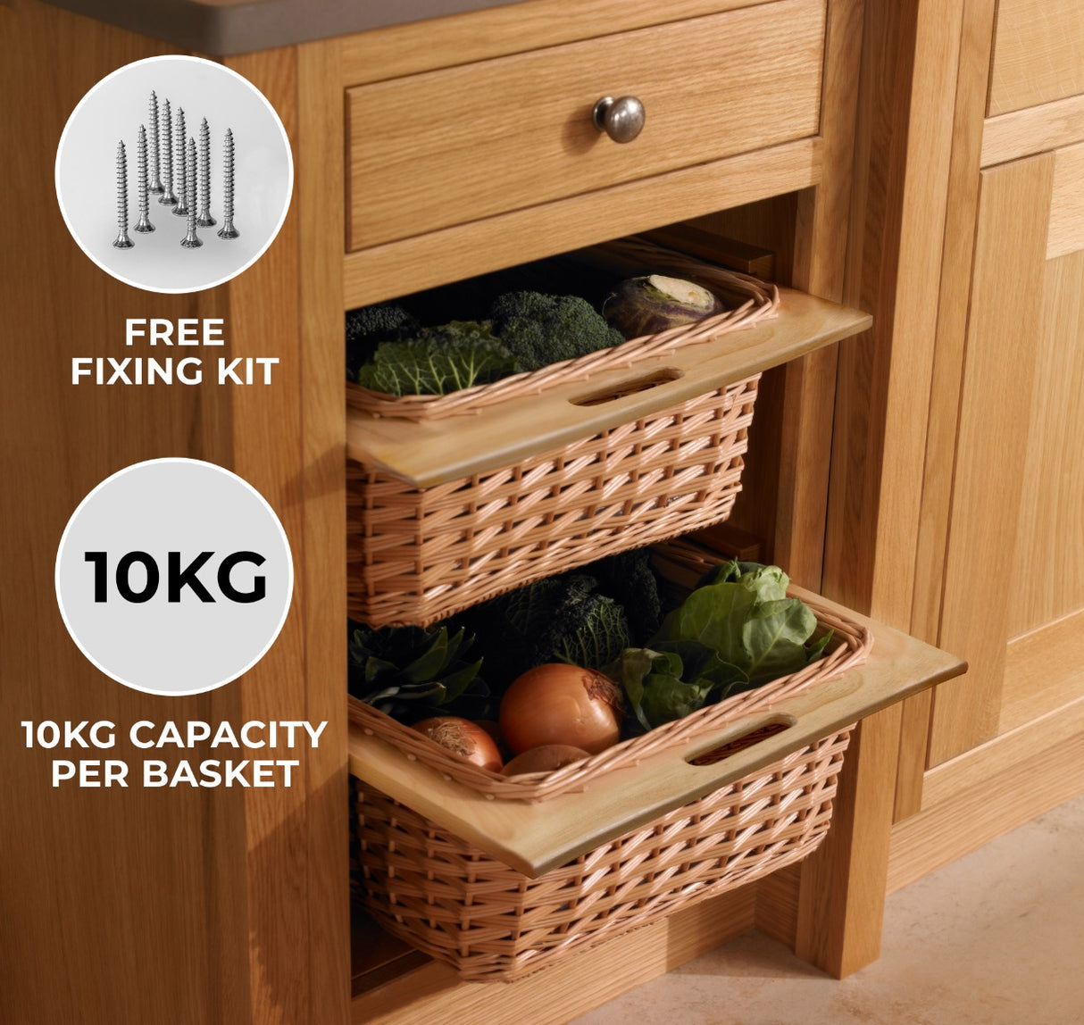 3 x KuKoo Uittrekbare Rieten Manden - 500 mm