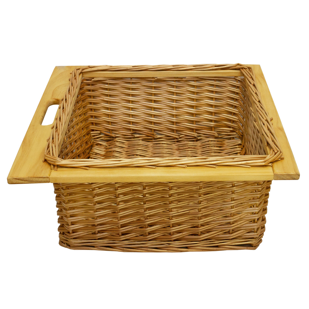 Uittrekbare rieten mand met houten rand, natuurlijk bruin, vierkant ontwerp, ideaal voor opbergen en decoratie in huis
