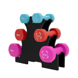Set van 12 kg neopreen halters met rek