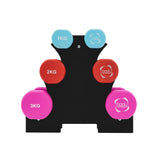 Set van 12 kg neopreen halters met rek