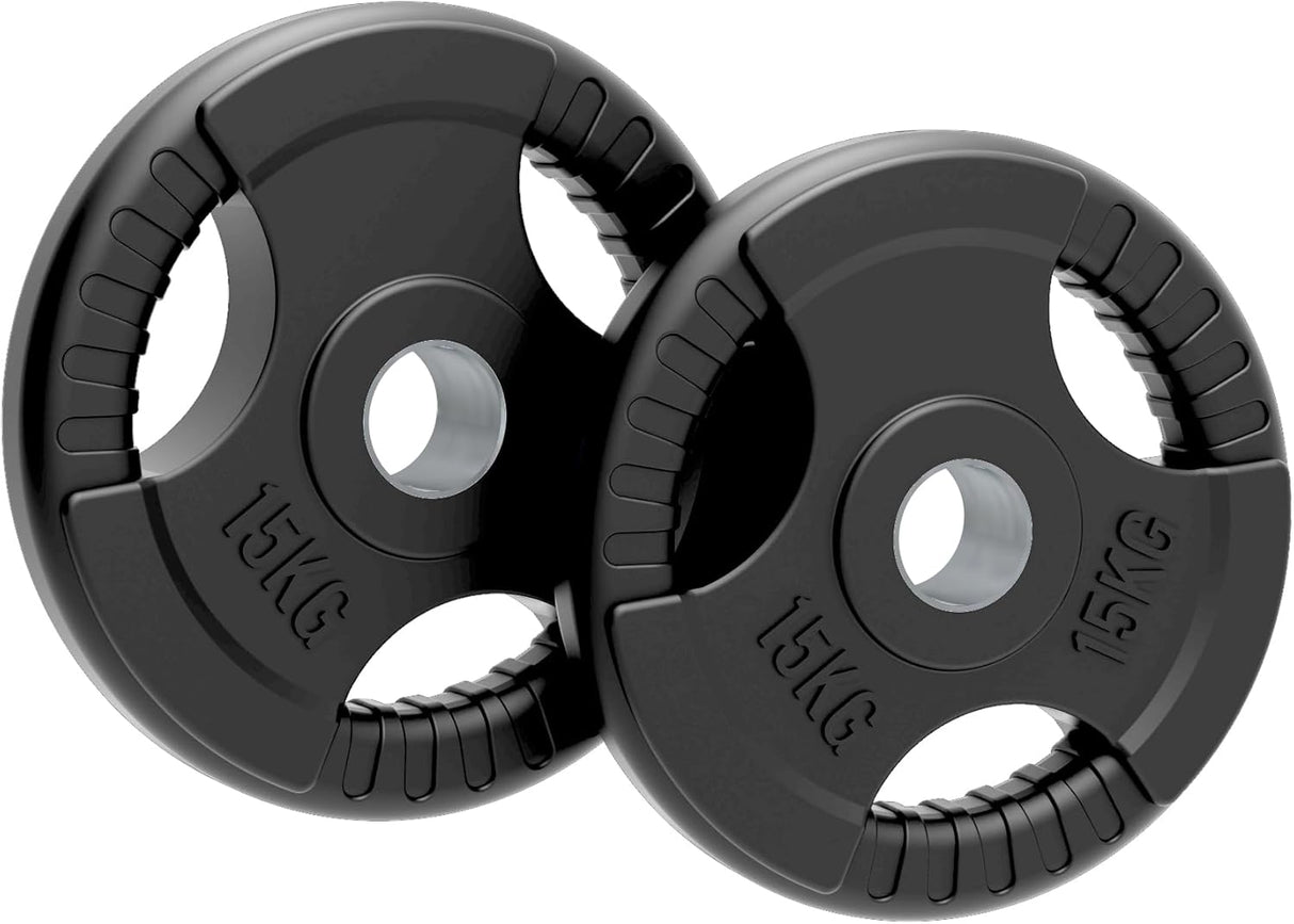 Body Revolution 2 x 15kg Olympische Tri-Grip Rubber Gewichtsschijven - Zwart