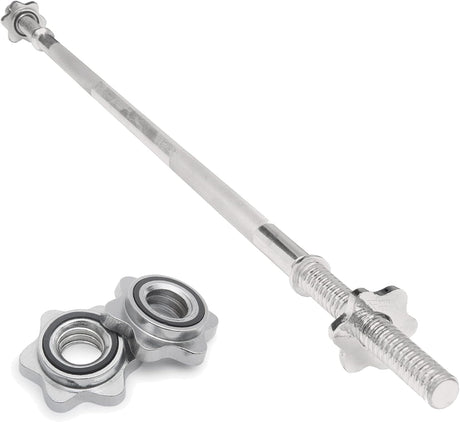 Rechthoekige halterstang van 1,2 m in zilver met spinlock sluitingen, ontworpen voor krachttraining en fitnessoefeningen