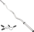 Verchroomde EZ barbell van 1,2 meter met een golvende vorm en veersluitingen voor veilige gewichten, ideaal voor krachttraining