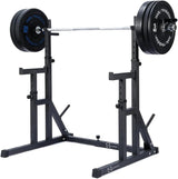 Zwart squat rack van Body Revolution met gewichten, stevige constructie en verstelbare hoogte voor optimale trainingservaring