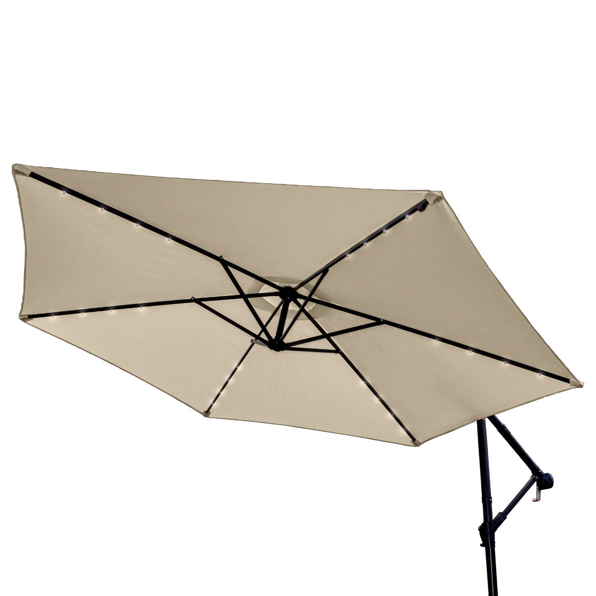 Beige 3m LED Zweefparasol met een eenvoudige voet
