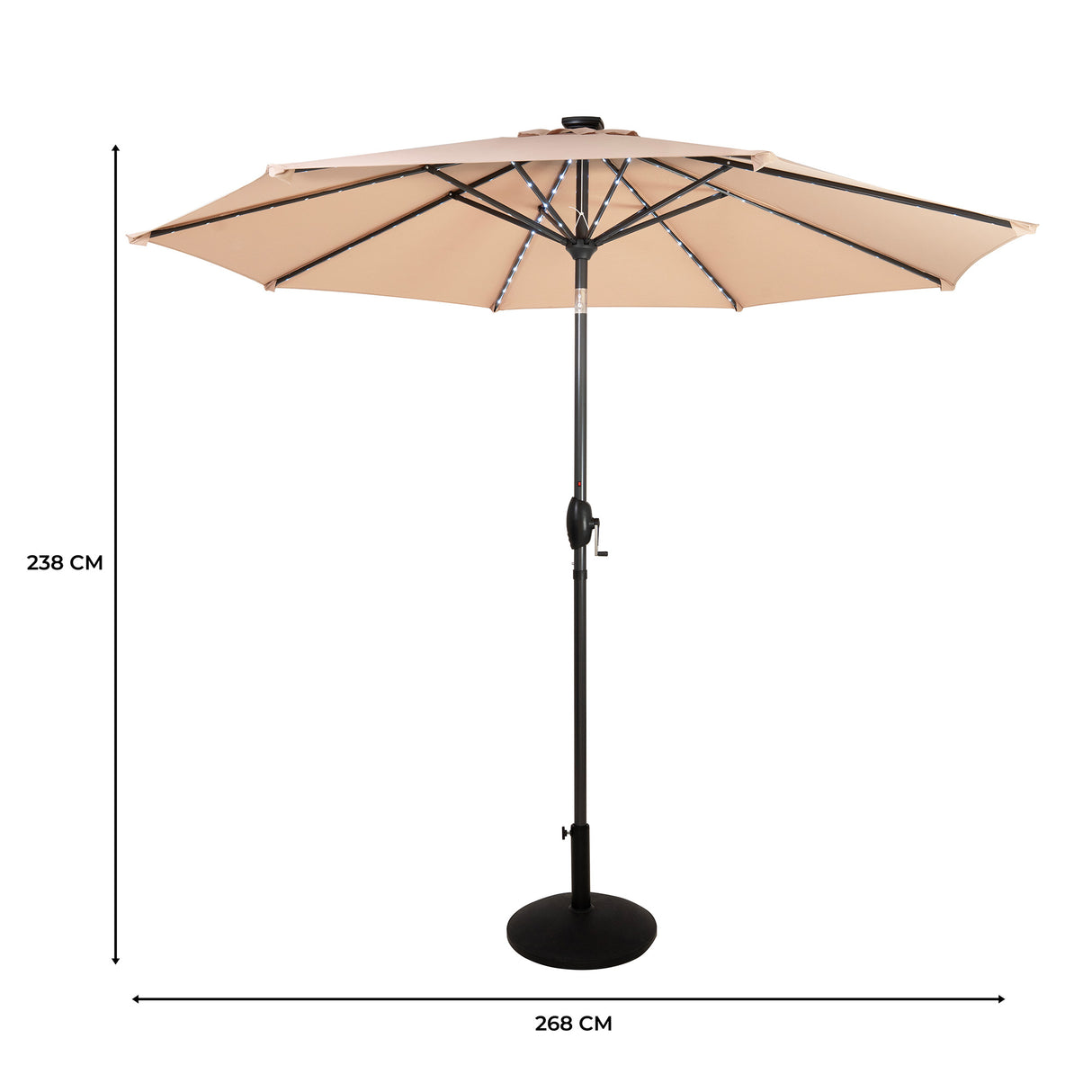 LED Kantelbare Stokparasol 2.7 m met Parasolvoet - Beige