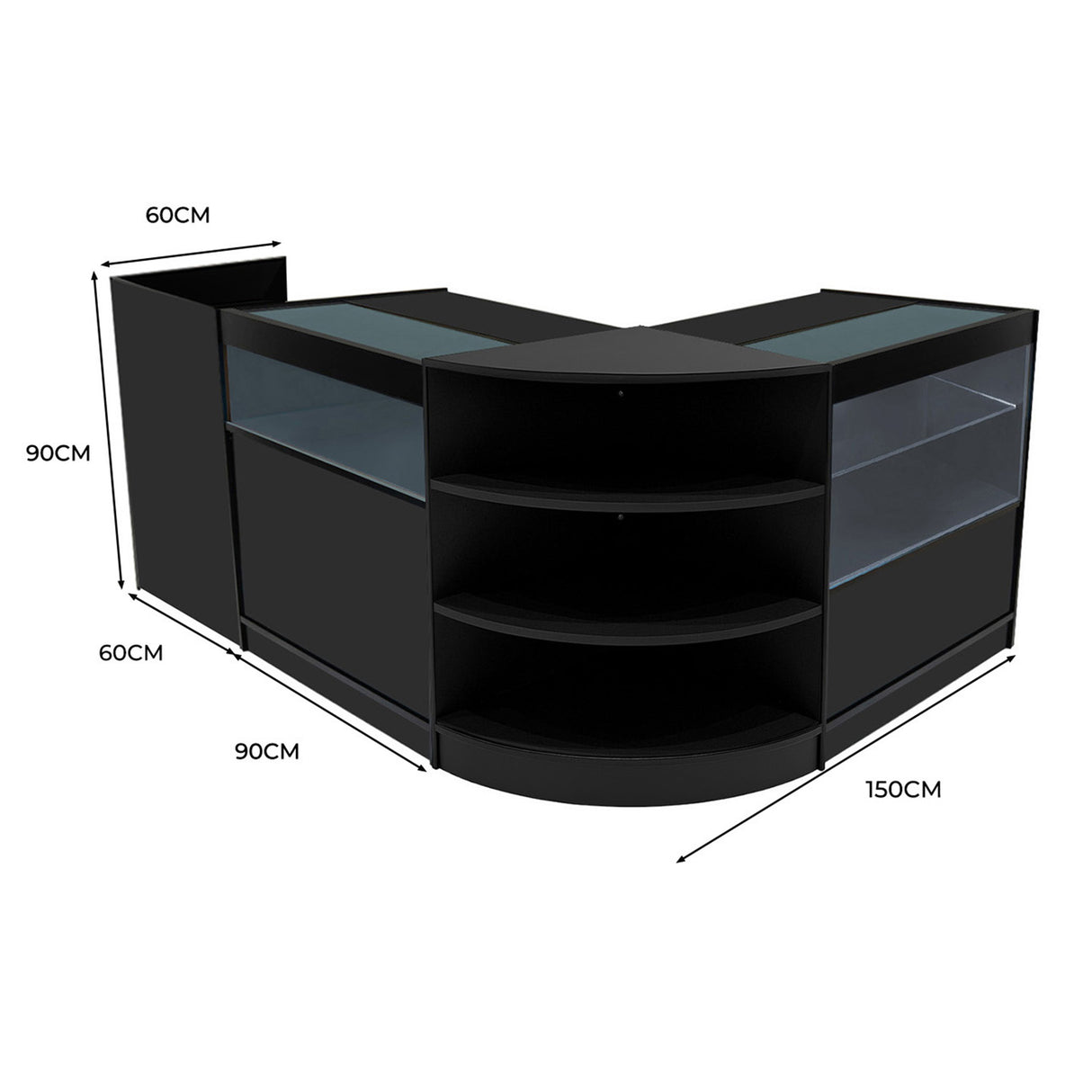 Europa LED Winkel Toonbank Set B900, C900, TB60 & LM60 - Zwart