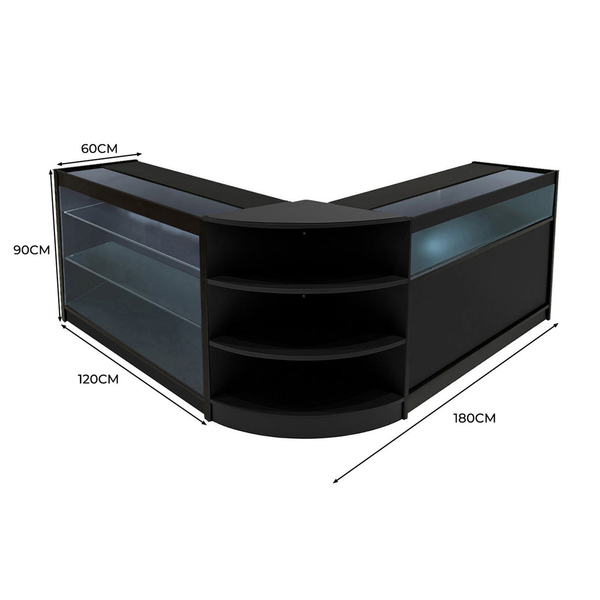 Demeter LED Winkel Toonbank Set K1200, B1200 & LM60 - Zwart