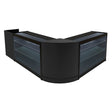 Zwarte Aries LED winkel toonbank set met een moderne, strakke vormgeving, glazen planken en sfeervolle verlichting voor een stijlvolle presentatie