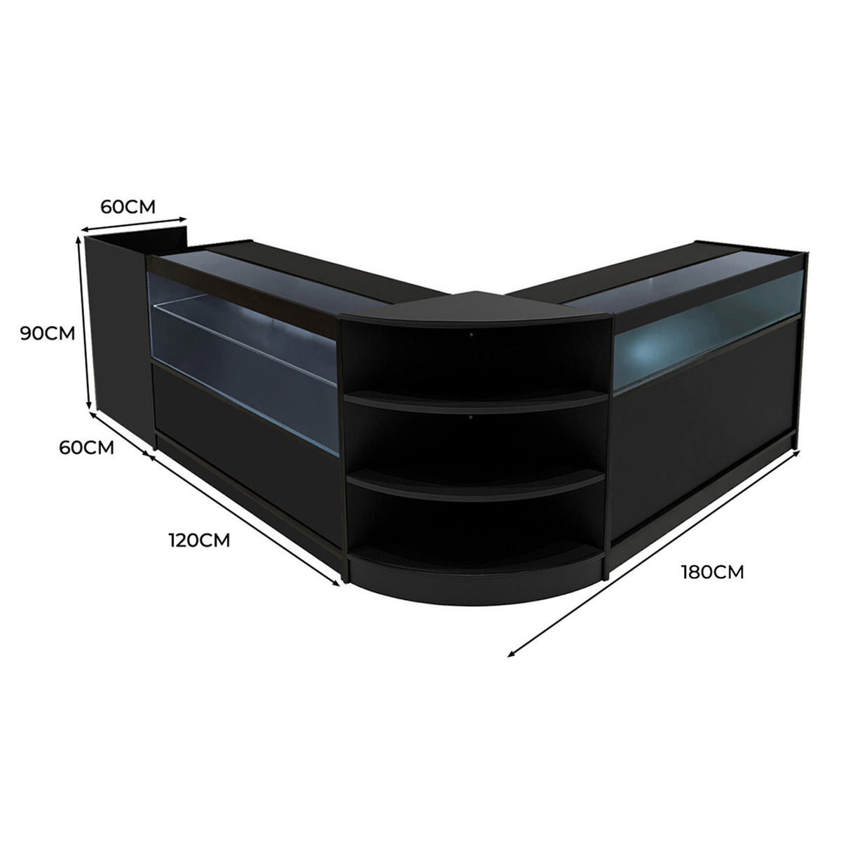 Europa LED Winkel Toonbank Set B1200, C1200, TB60 & LM60 - Zwart
