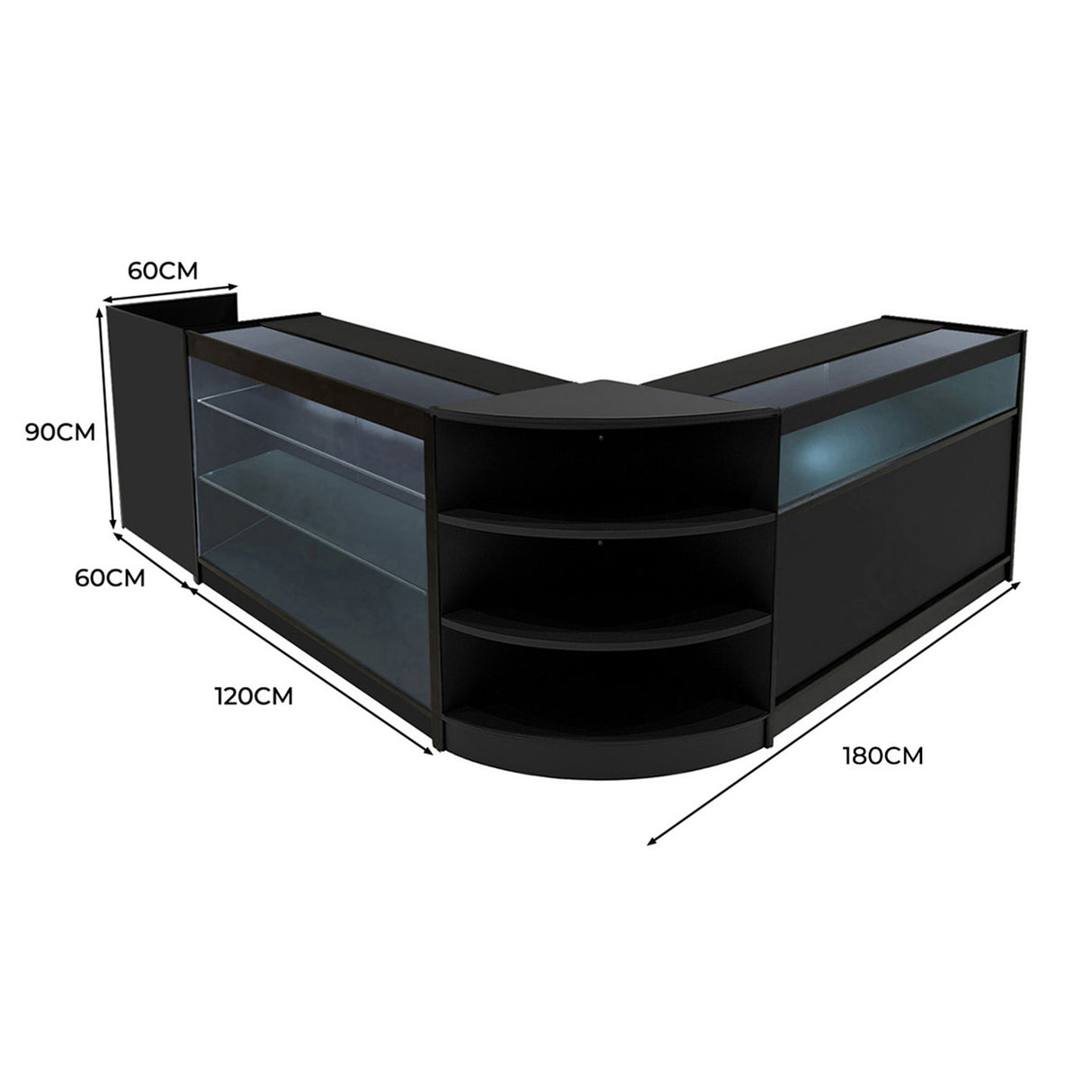 Hyperion LED Winkel Toonbank Set K1200, B1200, TB60 & LM60 - Zwart