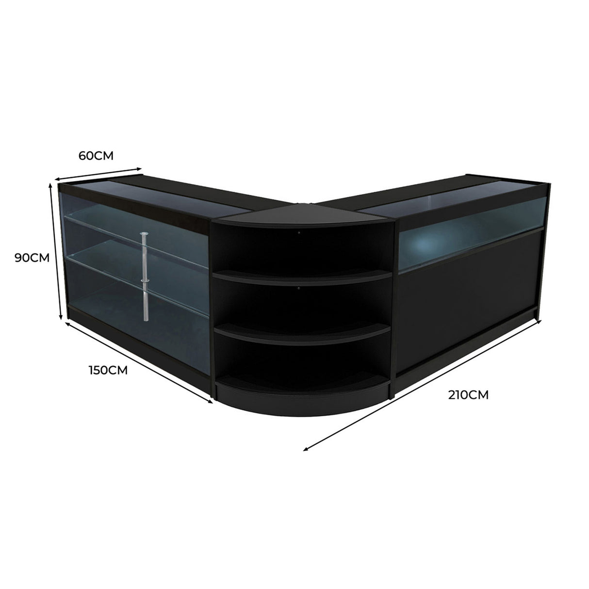 Demeter LED Winkel Toonbank Set K1500, B1500 & LM60 - Zwart