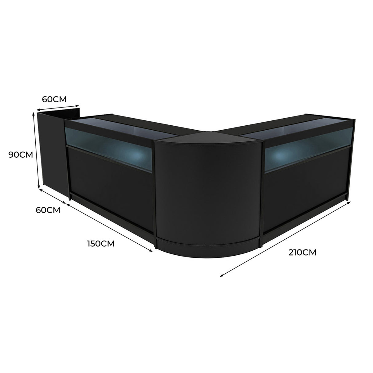 Luna LED Winkel Toonbank Set CM60, TB60 & 2 x B1500 - Zwart