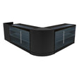 Zwarte Aries LED winkel toonbank set met glazen planken, inclusief CM60, TB60 en twee K1500, modern en stijlvol ontwerp