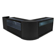 Zwarte Gravity LED winkel toonbank set met afgeronde hoeken, glazen vitrines en een moderne, strakke uitstraling voor optimale presentatie