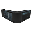 Zwarte Polaris LED winkel toonbank set met glazen planken, moderne afwerking en strakke lijnen voor een eigentijdse uitstraling