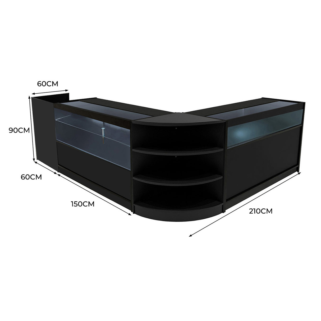 Europa LED Winkel Toonbank Set B1500, C1500, TB60 & LM60 - Zwart
