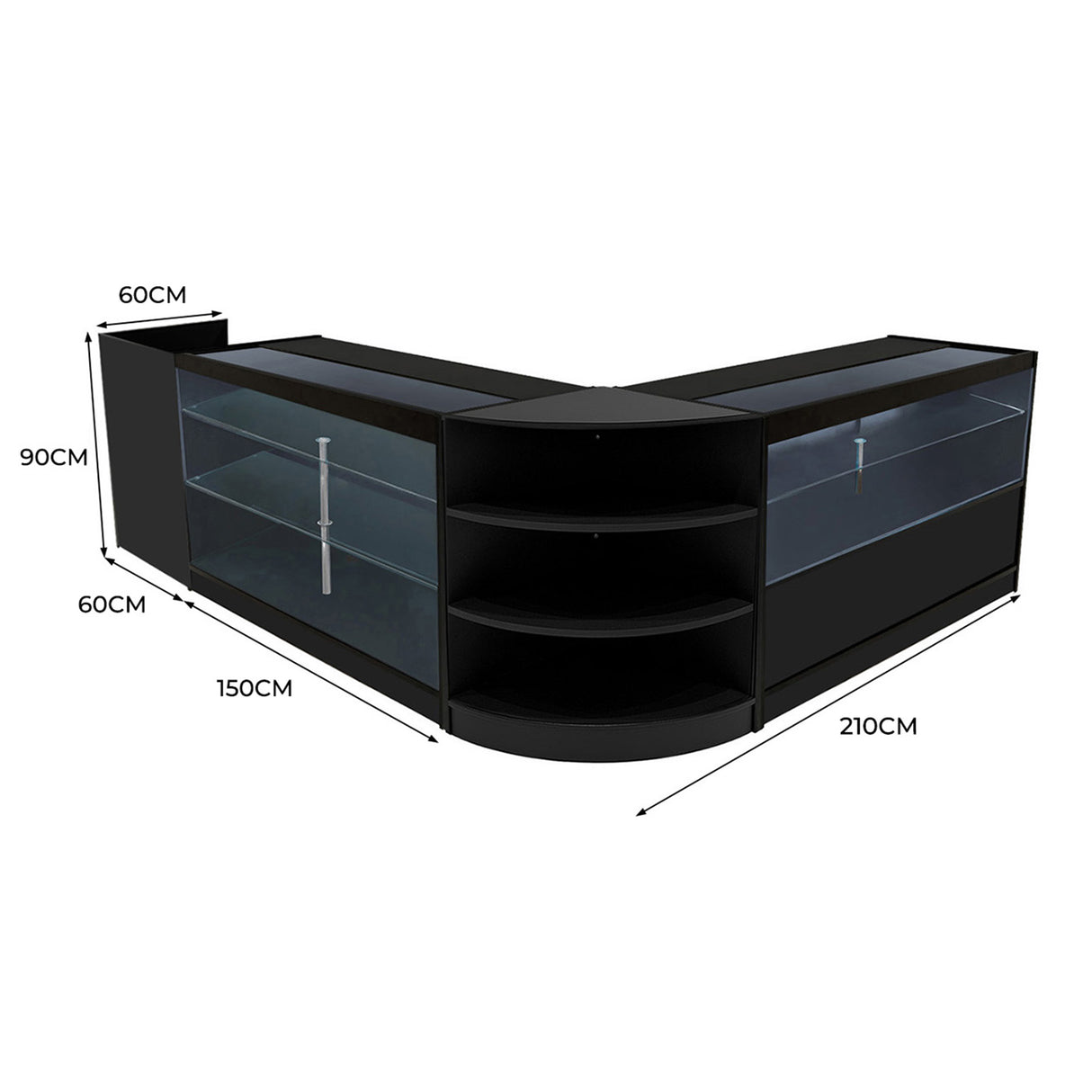 Theia LED Winkel Toonbank Set K1500, C1500, TB60 & LM60 - Zwart