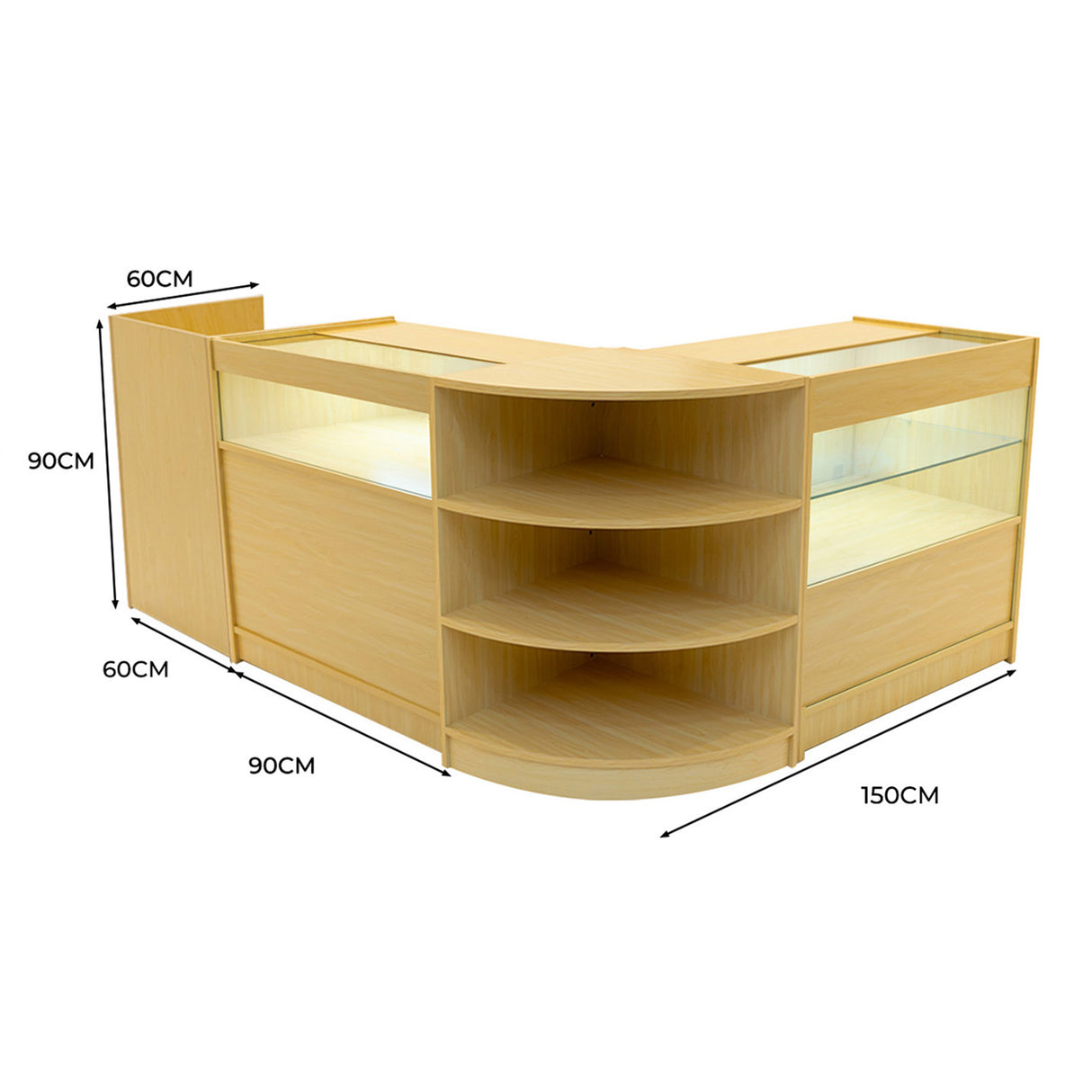 Europa LED Winkel Toonbank Set B900, C900, TB60 & LM60 - Esdoorn
