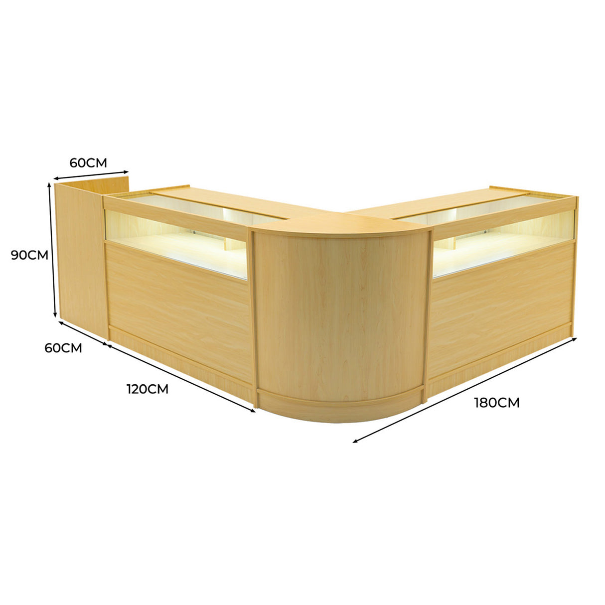 Luna LED Winkel Toonbank Set CM60, TB60 & 2 x B1200 - Esdoorn