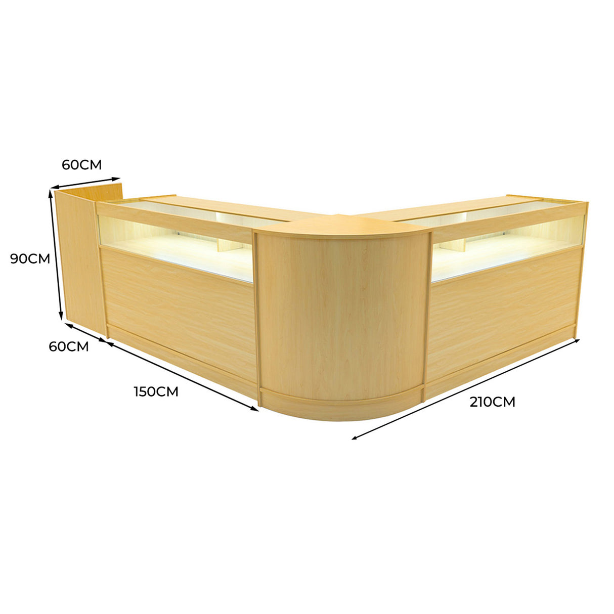 Luna LED Winkel Toonbank Set CM60, TB60 & 2 x B1500 - Esdoorn