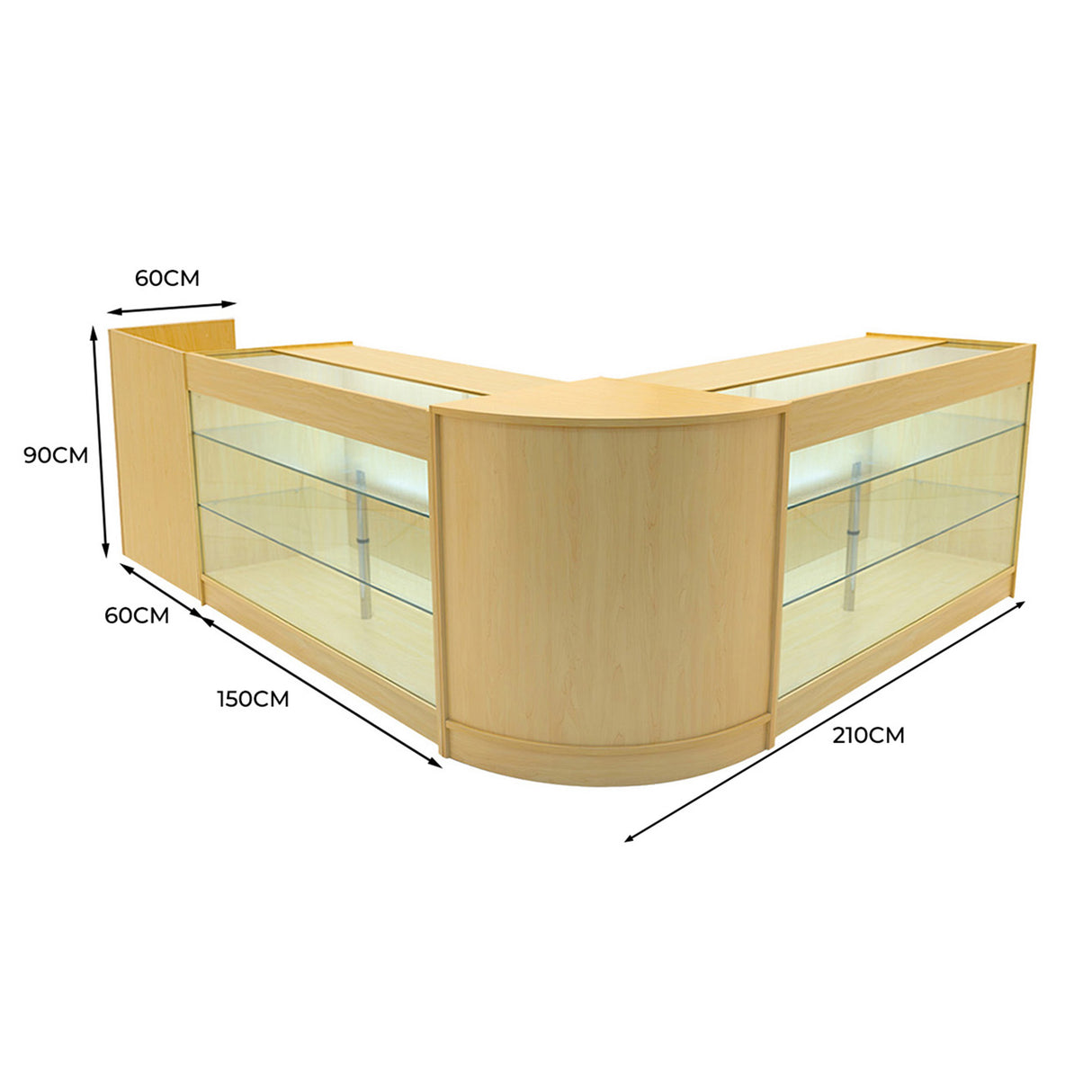 Aries LED Winkel Toonbank Set CM60, TB60 & 2 x K1500 - Esdoorn
