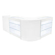 Witte LED winkel toonbank set met glazen planken, hoekvormig ontwerp, modern en stijlvol, ideaal voor retailpresentatie