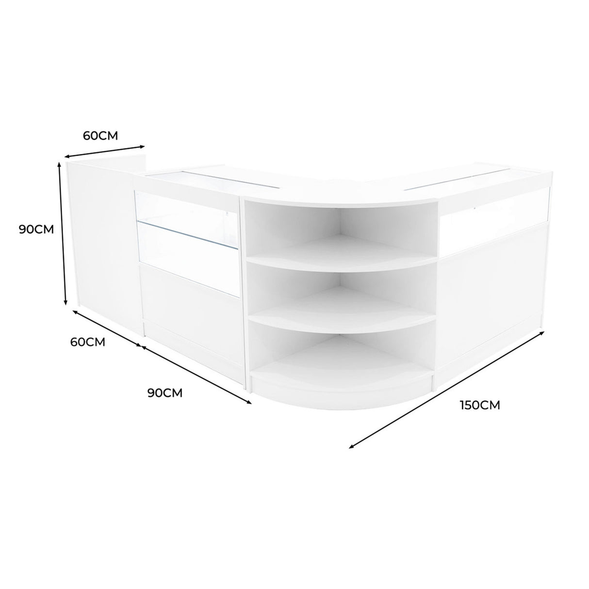 Europa LED Winkel Toonbank Set B900, C900, TB60 & LM60 - Wit
