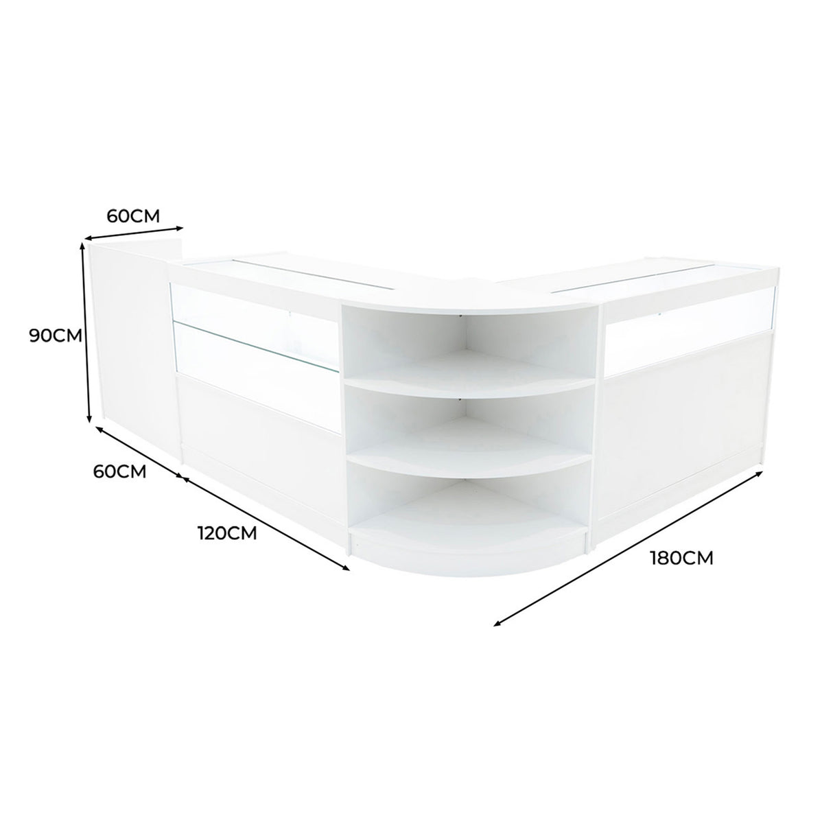 Europa LED Winkel Toonbank Set B1200, C1200, TB60 & LM60 - Wit