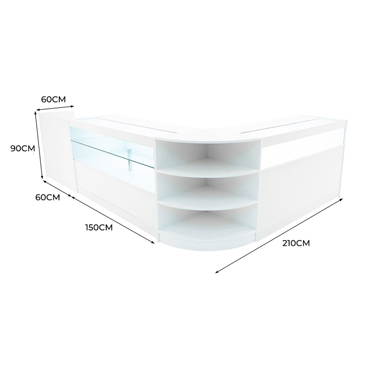 Europa LED Winkel Toonbank Set B1500, C1500, TB60 & LM60 - Wit